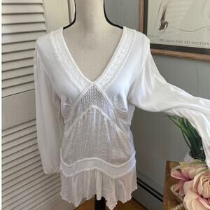 Vintage FIRST VISION Top Womens Large White Embroidered Retro Y2K Boho Festival